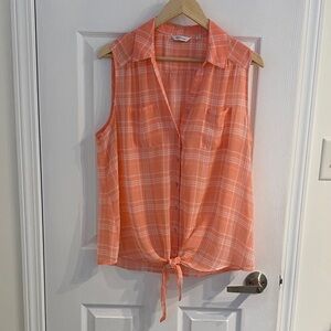 Reitman's Peach Plaid Sleeveless Women's Top size 16